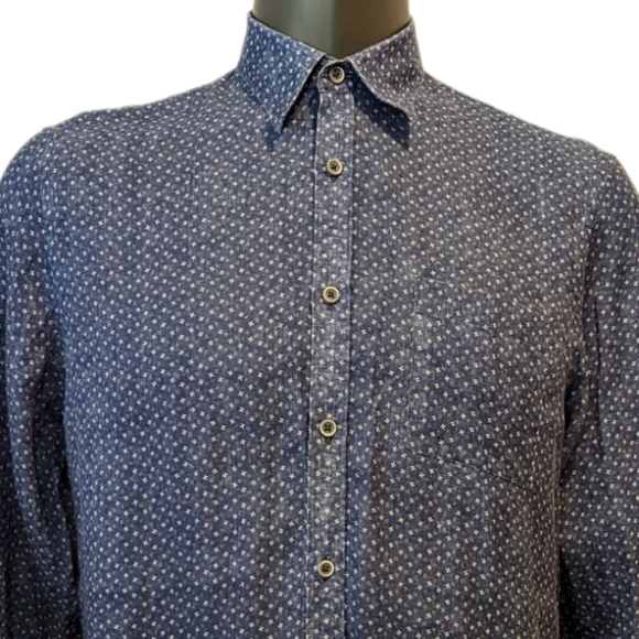 Patrick Assaraf blue printed linen shirt medium - Picture 1 of 8